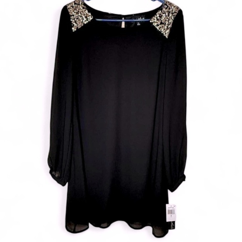 Sequin Hearts Black Dress with Embellished Shoulders